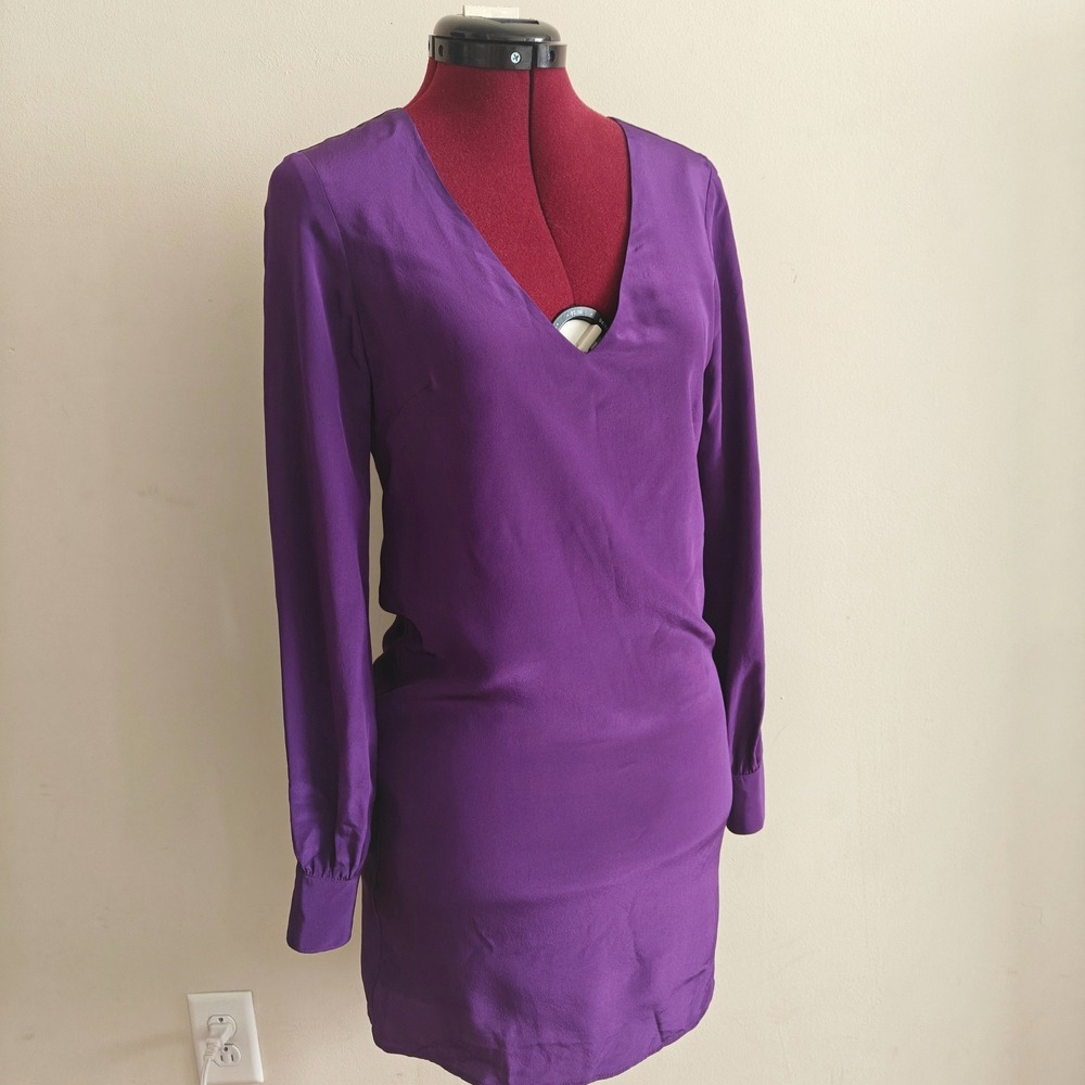 Lavender Brown Purple V-Neck Long Sleeve Mini Dress Pencil Indigo Lined NWT XS